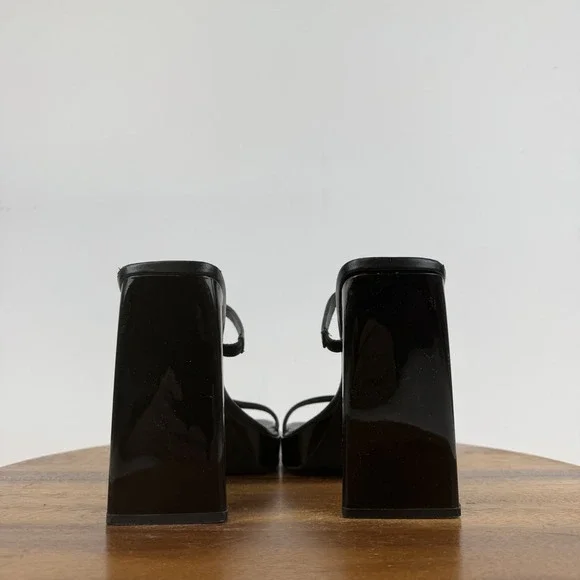 Womens Jeffrey Campbell Hustler Black Patent Leather Heel Slide Sandals Size 9 - Picture 6 of 9